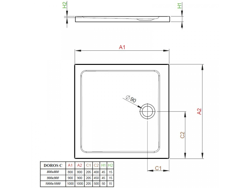 Купить Поддон для душа Radaway Doros C800, 90 х 90 см, квадратный, SDRC8080-01