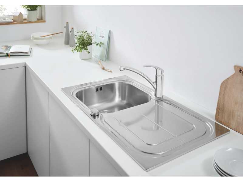 Купить Мойка кухонная из нержавеющей стали Grohe K300 45-S 86/50, 31563SD0 с корзинчатым вентилем и донным клапаном, хром