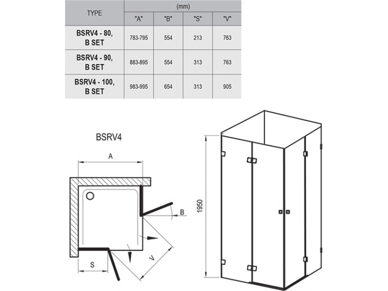 Купить Душевой уголок Ravak Brilliant BSRV4-80, 80 х 80 см, профиль хром, витраж транспарент, 1UV44A00Z1