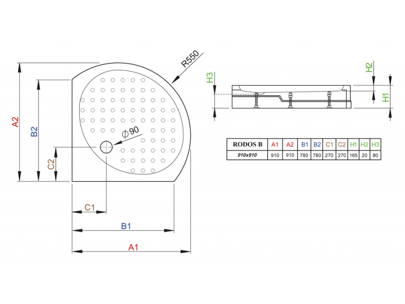 Купить Поддон для душа Radaway Rodos B900, 90 x 90 см, четверть круга, 4D99155-03