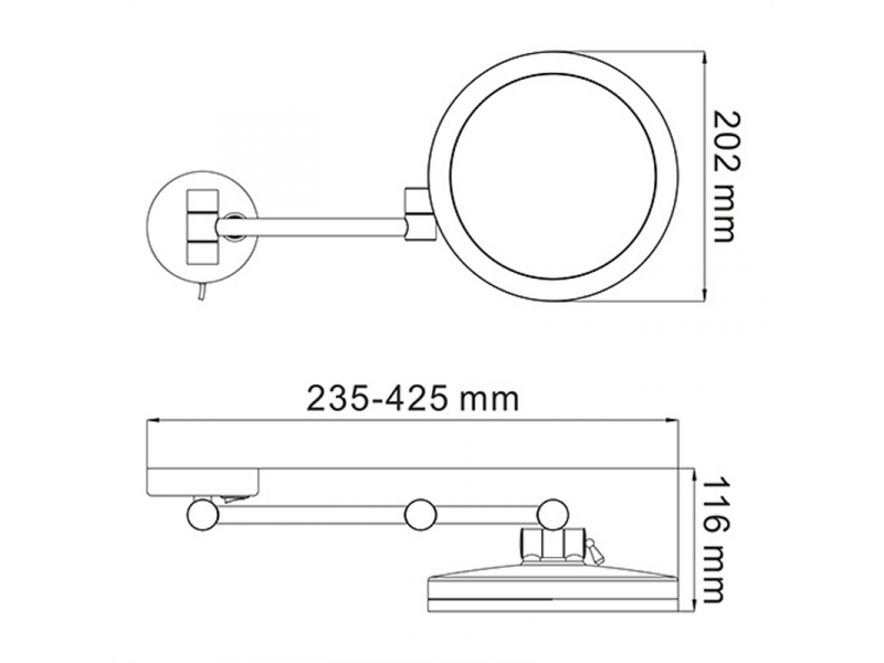 Купить Настенное косметическое зеркало WasserKRAFT K-1004BLACK с 3-х кратным увеличением и Led-подсветкой, цвет держателя - черный