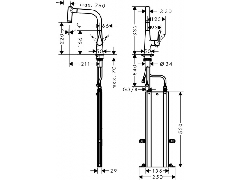 Купить Смеситель Hansgrohe Metris 220 73800800 для кухонной мойки, сталь