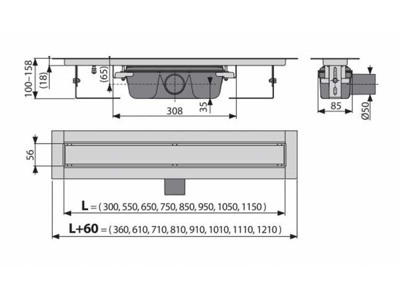 Купить Душевой лоток AlcaPlast APZ15S-1150 с решеткой под кладку плитки
