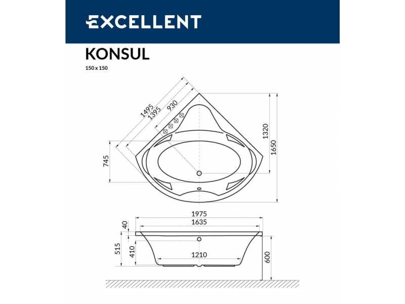 Купить Ванна гидромассажная Excellent Konsul 150 x 150 см, ULTRA, хром, каркас в подарок