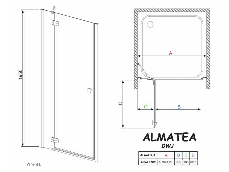 Купить Душевая дверь в нишу Radaway Almatea DWJ 110 прозрачное стекло L