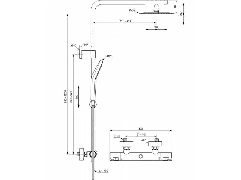 Купить Душевая система Ideal Standard Ceratherm T50 термостатическая, хром глянцевый, A7704AA