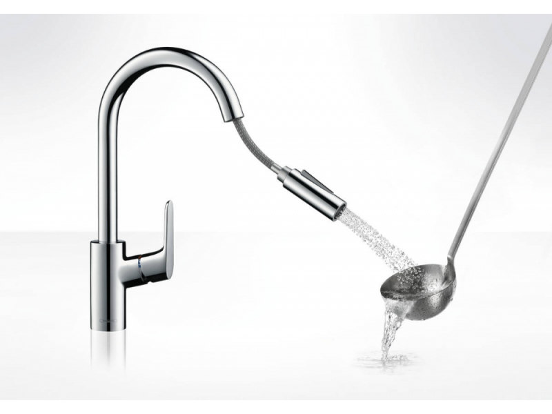 Купить Смеситель для кухни Hansgrohe Focus 31815670 выдвижной излив, черный матовый