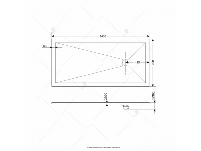 Купить Душевой поддон RGW ST-149G 16152914-02 90 x 140 см, прямоугольный, цвет серый, из искусственного камня