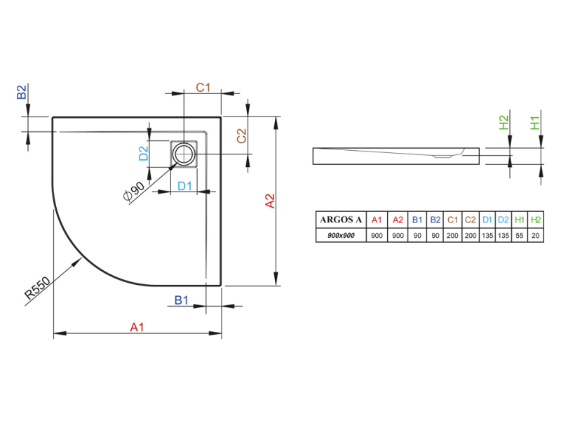 Купить Поддон для душа Radaway Argos A900, 90 x 90 см, четверть круга, 4AA99-01