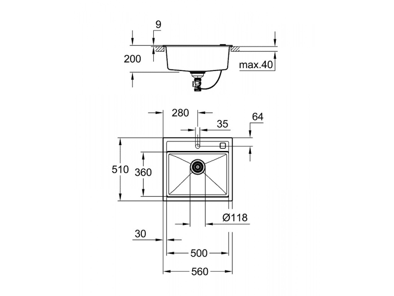 Купить Мойка кухонная из искусственного гранита Grohe K700 31651AT0, 56 x 51 см, с корзинчатым вентилем и донным клапаном, серый гранит