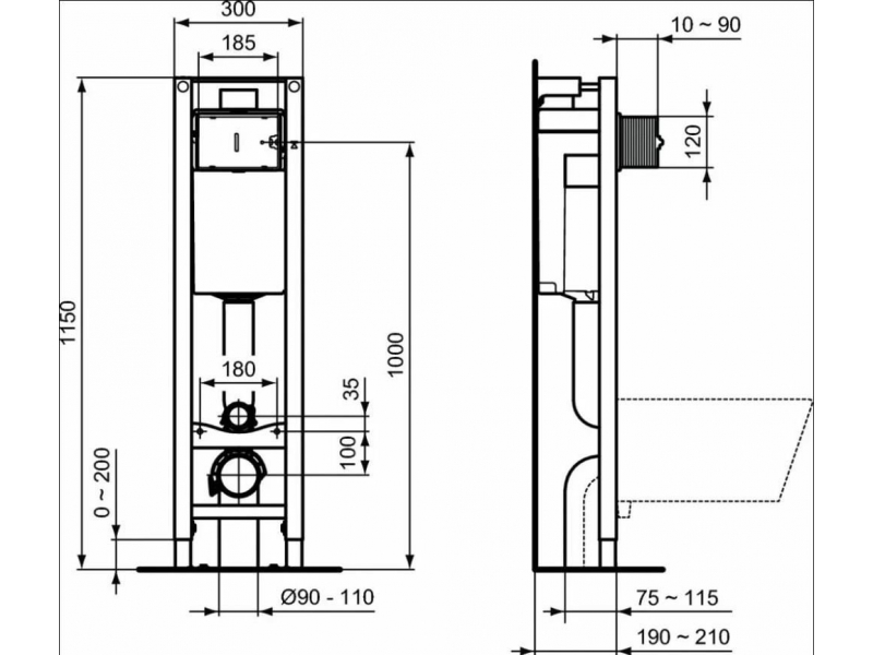 Купить Инсталляция Ideal Standard Prosys Eco Frame M E233267 с унитазом Ideal Standard Exacto Rimless безободковый c сиденьем микролифт UV09001, комплект, X022601