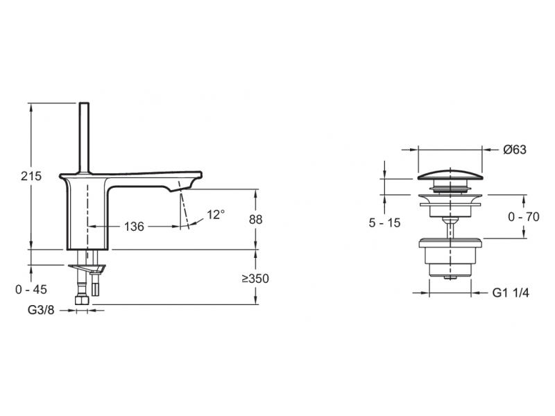 Купить Смеситель Jacob Delafon STANCE E14760-CP для раковины с донным клапаном clic-clac