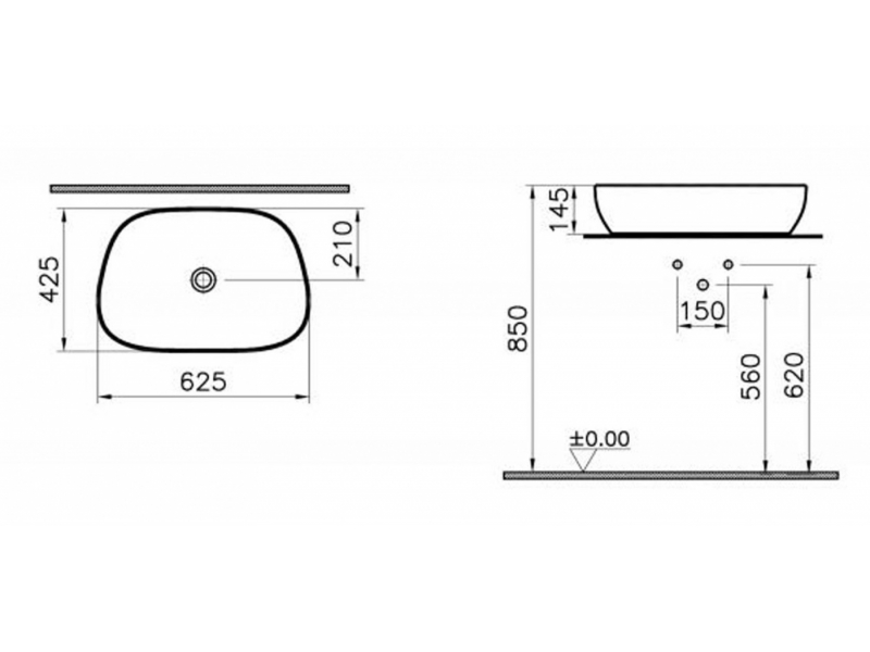 Купить Раковина Vitra Outline 5993B401-0016 накладная цвет - белый матовый 62.5 х 42.5 х 14.5 см