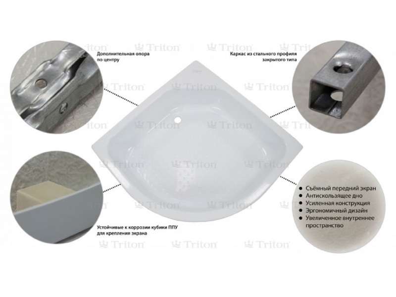Купить Душевая кабина Triton Стандарт Лён В 100 x 100 см, четверть круга, задние стенки белые, стекло лён, средний поддон, сифон, ДН4, Щ0000041039