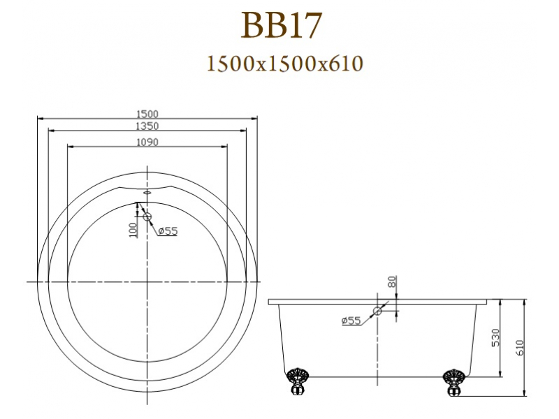 Купить Ванна акриловая BelBagno, BB17-BRN - Бронза