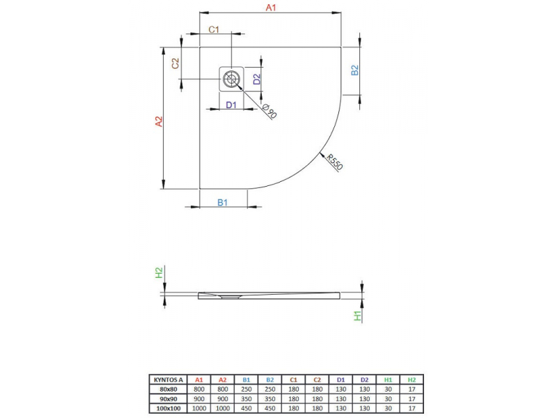 Купить Поддон для душа Radaway Kyntos A, 90 x 90 см, четверть круга, HKA9090-54