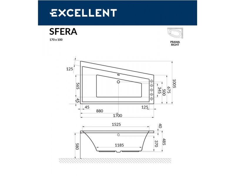 Купить Ванна гидромассажная Excellent Sfera 170 x 100 см, P RELAX, хром