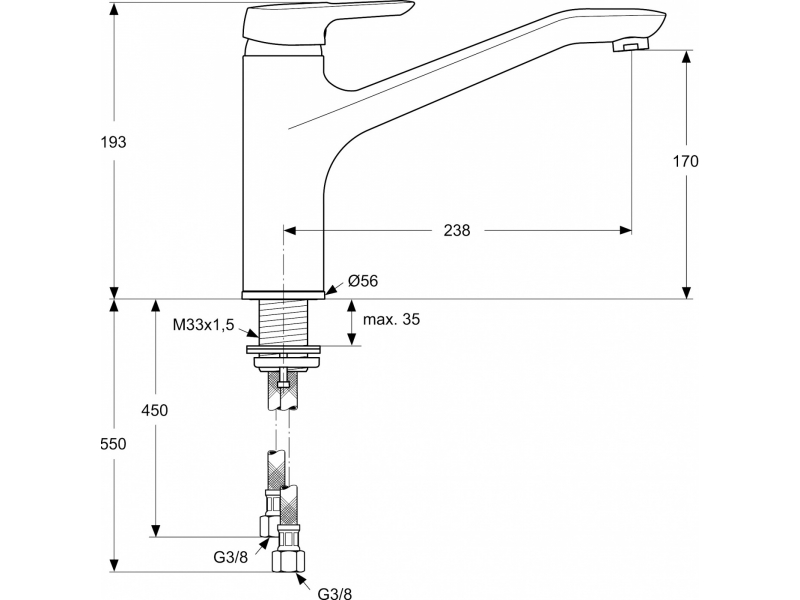 Купить Смеситель Ideal Standard Ceramix Blue B9495AA для кухонной мойки, гибкая подводка G3/8, хром