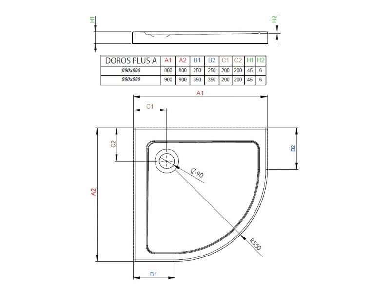 Купить Поддон для душа Radaway Doros Plus A, 80 x 80 см, четверть круга, SDRPA8080-01