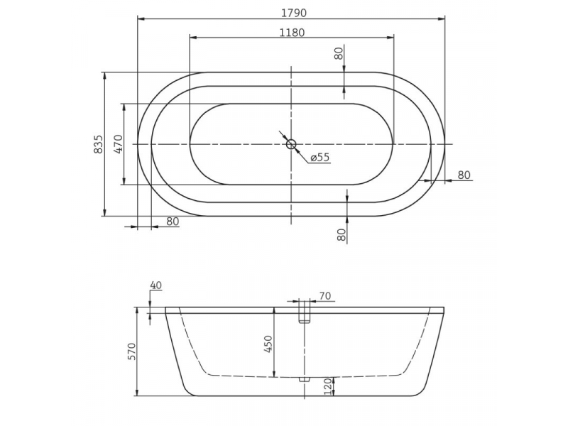 Купить Ванна акриловая BelBagno BB12-1785, 179 х 83.5 см