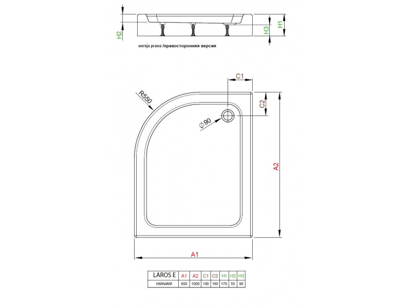 Купить Поддон для душа Radaway Laros E, 80 x 100 см, прямоугольно-асимметричный, SLE81017-01L/R