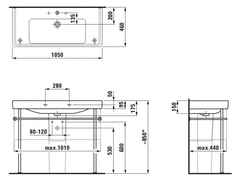 Купить Раковина Laufen Pro S 8.1396.6.000.104.1, 105*46,5см