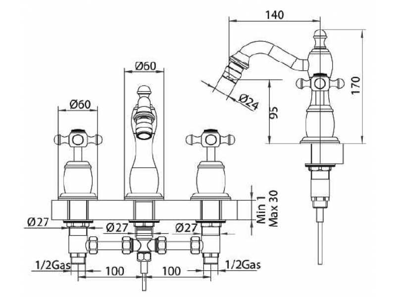 Купить Смеситель Bandini Antica 562720JJ06 для биде на 3 отверстия, медь