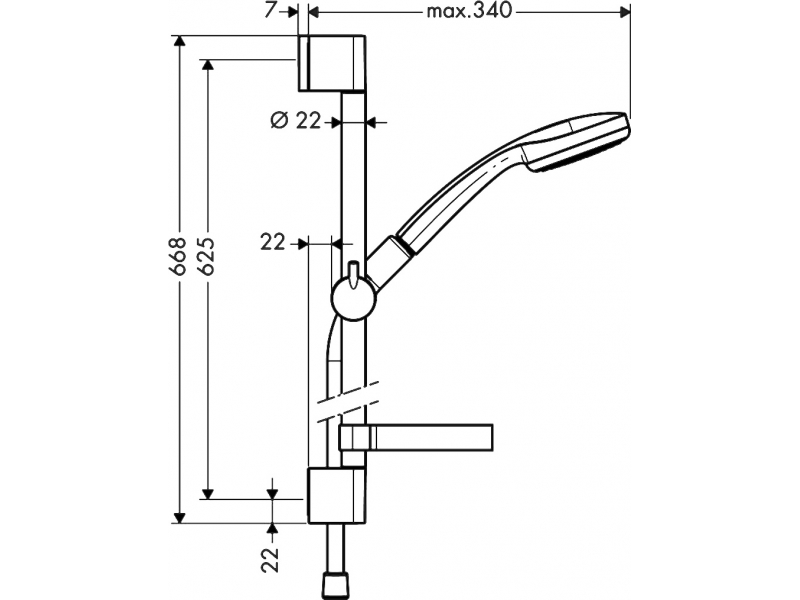 Купить Душевой гарнитур Hansgrohe Croma 100 1jet/UnicaC 27717000, 1 режим струи, высота 66,8 см