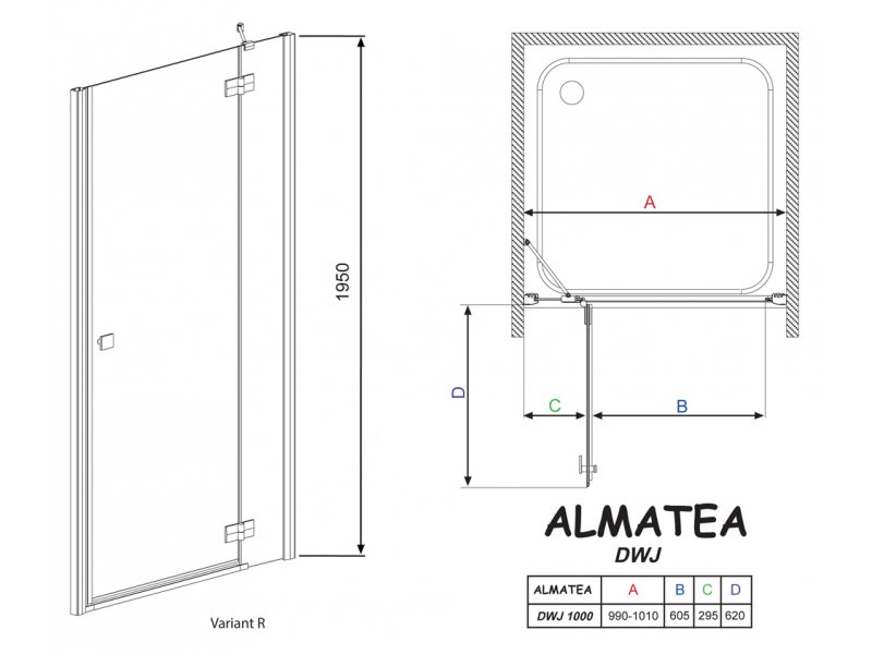 Купить Душевая дверь в нишу Radaway Almatea DWJ 100 прозрачное стекло R