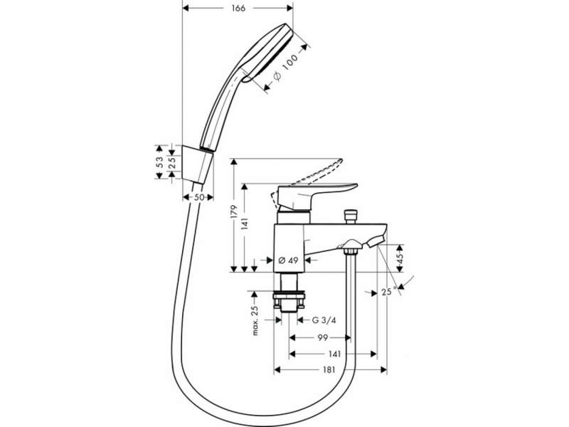 Купить Смеситель Hansgrohe Metris 31422000 для ванны/душа