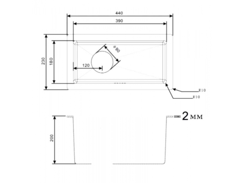 Купить Мойка Zorg Light ZL R 230440, 23 х 44 см, брашированная матовая нержавеющая сталь