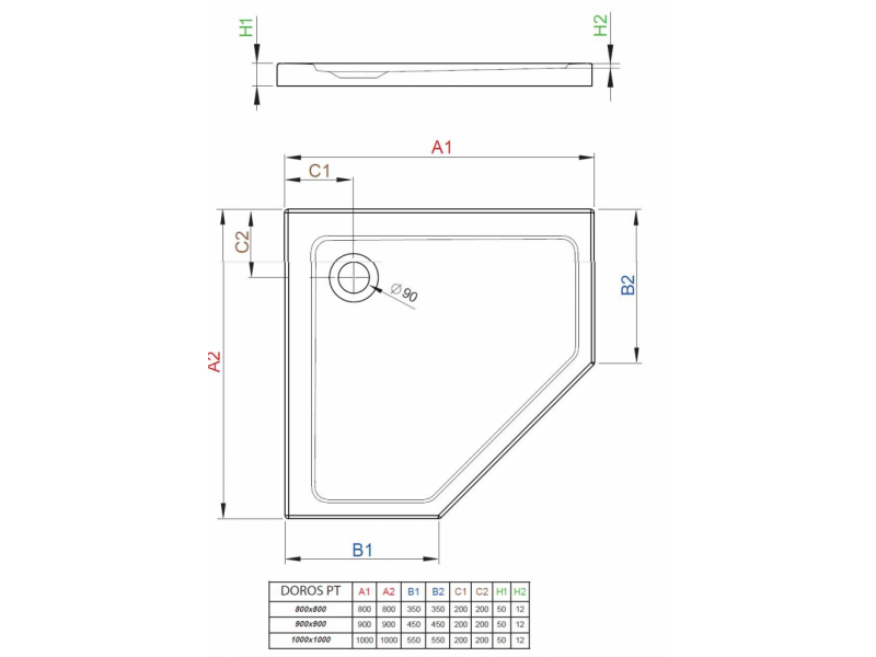 Купить Поддон для душа Radaway Doros PT, 100 x 100 см, пятиугольный, SDRPT1010-01