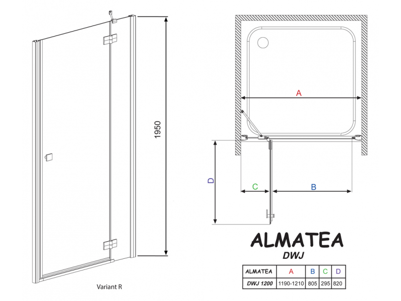 Купить Душевая дверь в нишу Radaway Almatea DWJ 120 прозрачное стекло R