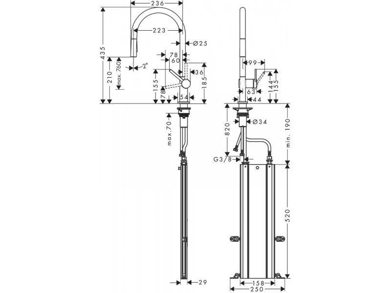 Купить Кухонный смеситель Hansgrohe Talis M54, 72801670, с вытяжным изливом, 2 режима струи, sBox, чёрный матовый