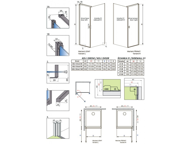 Купить Душевой уголок Radaway Nes KDJ I, 90 x 75 см, левая дверь, стекло прозрачное, профиль хром