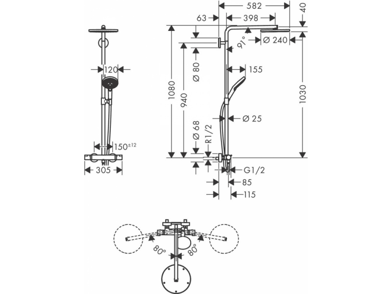 Купить Душевая система Hansgrohe Raindance Select S Showerpipe 240 1jet PowderRain 27633700, белый матовый