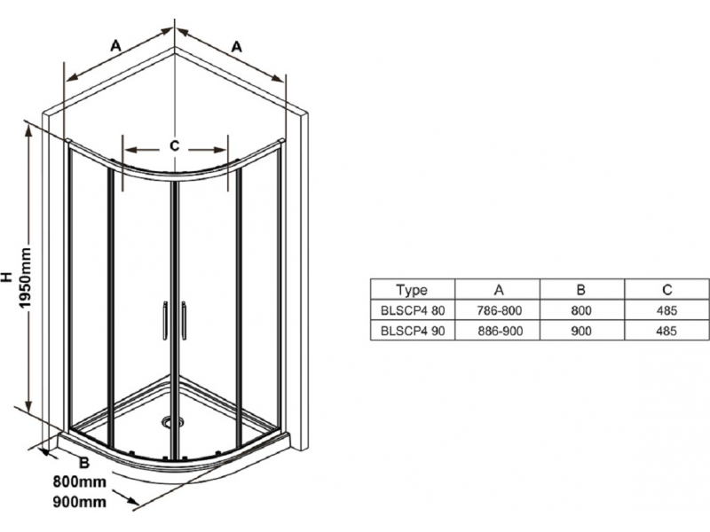 Купить Душевой уголок Ravak Blix Slim BLSCP4-80 80 х 80 см, профиль блестящий, витраж транспарент, X3BM40C00Z1
