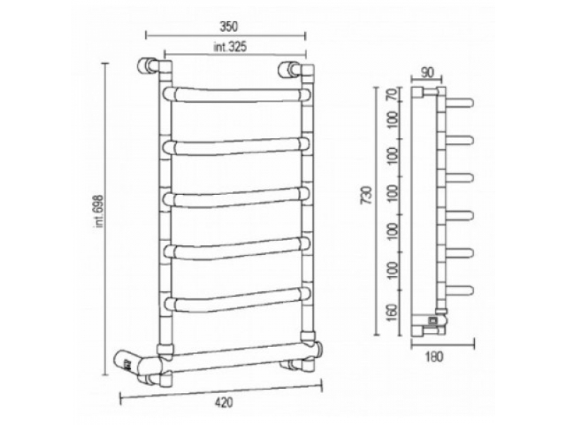 Купить Полотенцесушитель электрический Margaroli Sole 588DX 588SX BOX, высота 73 см, ширина 42 см, правый/левый