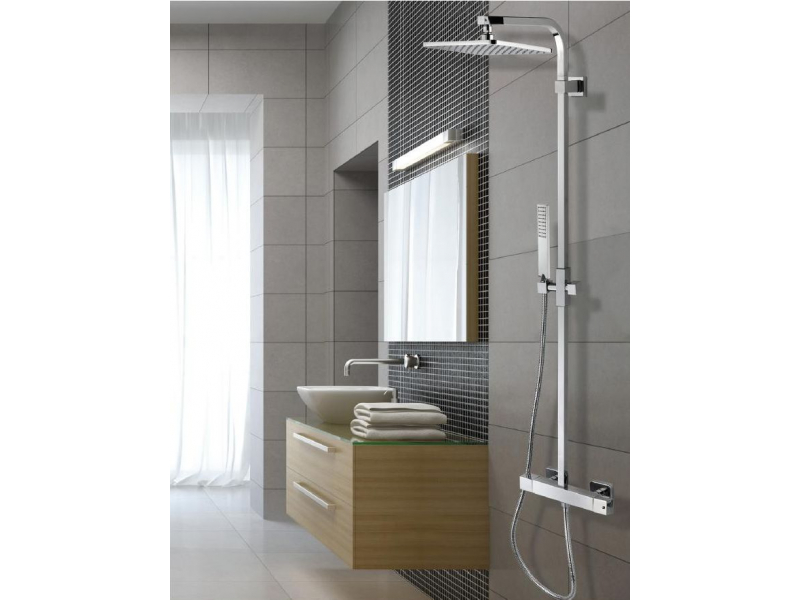 Купить Душевая система Bossini Cosmo L30019.030 с термостатом, верхний душ квадратный