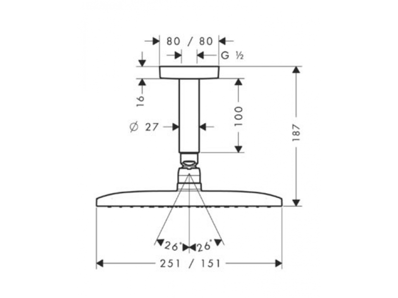 Купить Верхний душ Hansgrohe Raindance Air 27380000, 25х15 см, 1 режим струи, с держателем