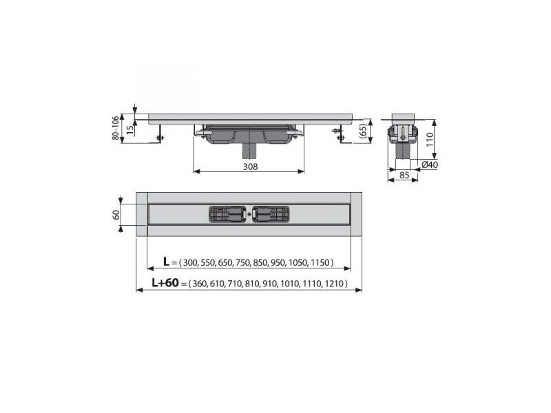Купить Душевой лоток AlcaPlast APZ1106-950 Professional Low вертикальный выпуск, низкий