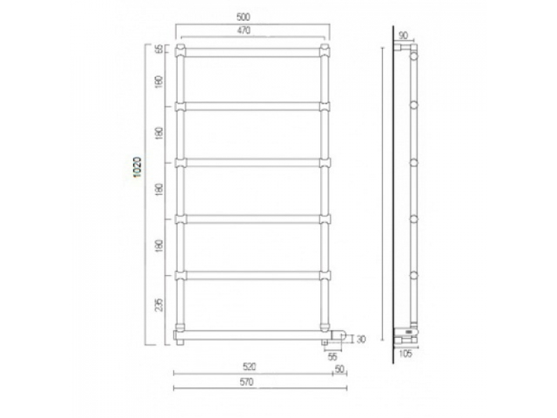 Купить Полотенцесушитель электрический Margaroli Sole 542-6 BOX, с полкой, высота 102 см, ширина 57 см, хром, 5424706CRPB