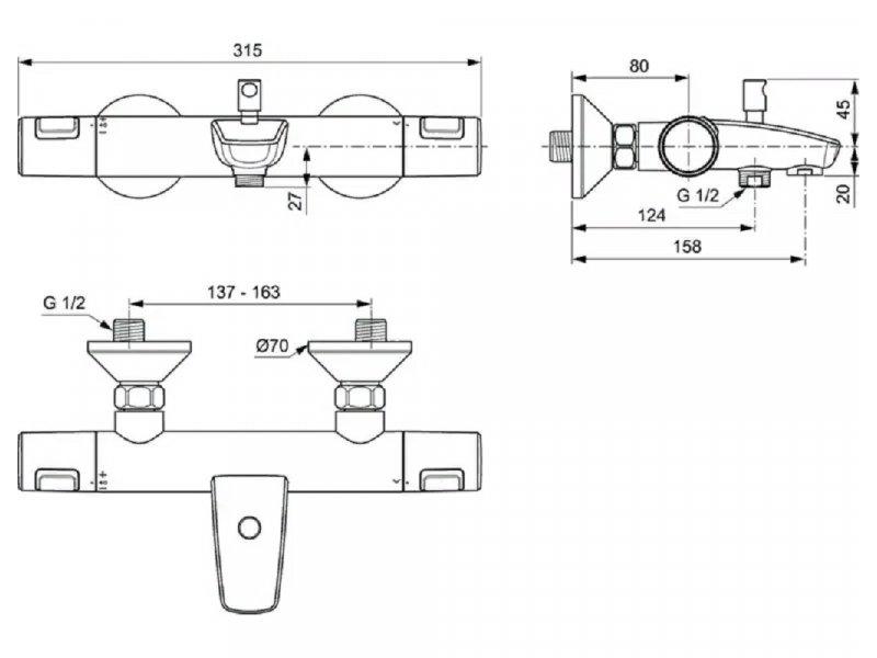 Купить Набор смесителей для ванной Ideal Standard Ceratherm T25 BC984AA, с термостатическим смесителем, хром