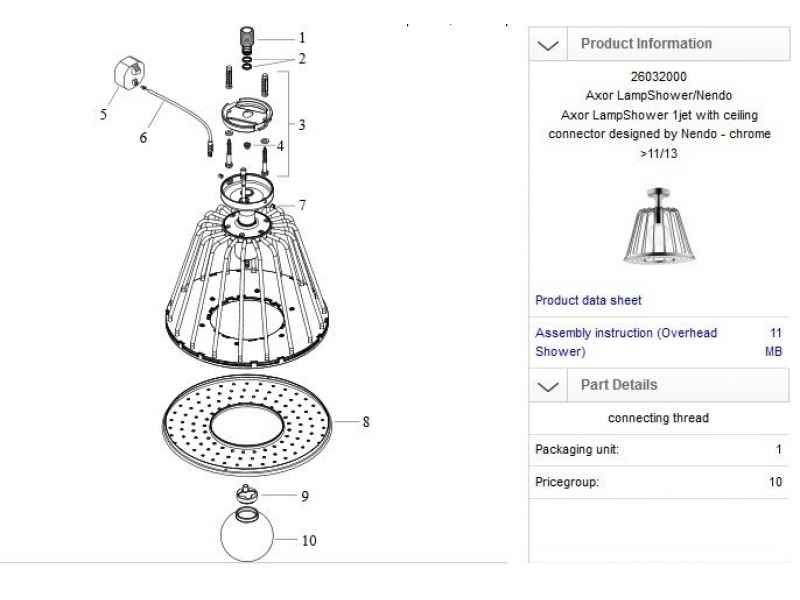 Купить Верхний душ Axor LampShower/Nendo 26032000, 27,5x27,5 см, 1 режим струи, с держателем