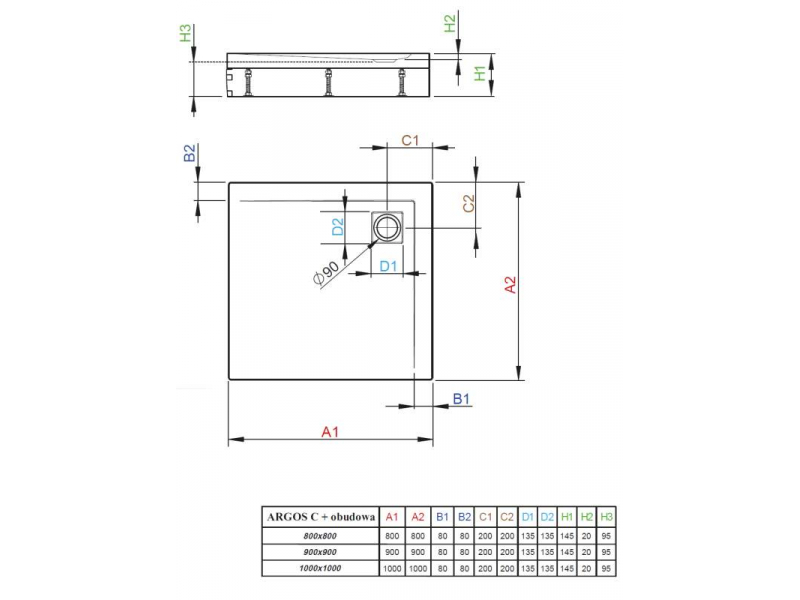 Купить Поддон для душа Radaway Argos C900, 90 x 90 см, квадратный, 4ACN99-02