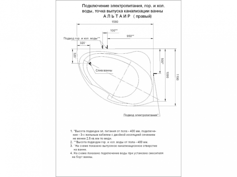 Купить Акриловая ванна Aquatek Альтаир 160x120 см