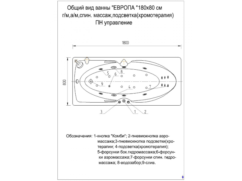 Купить Акриловая ванна Aquatek Европа 180х80 см