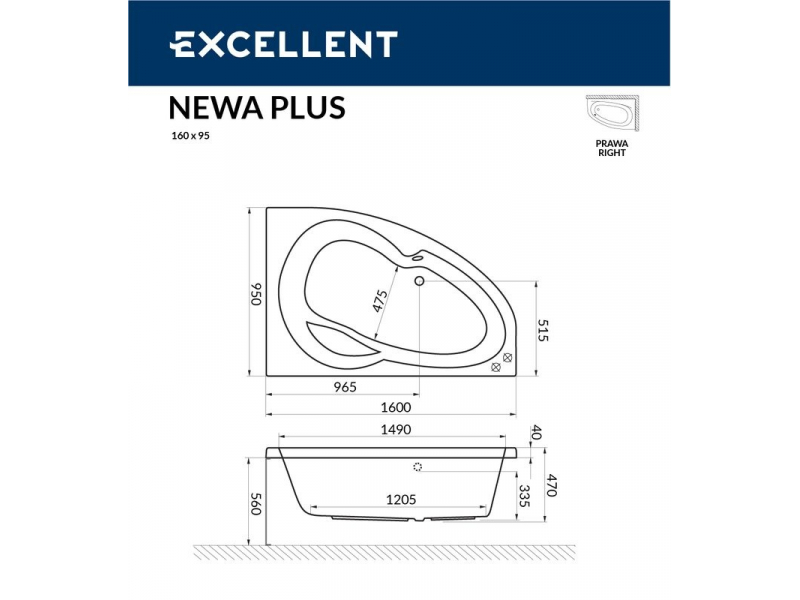 Купить Ванна гидромассажная Excellent Newa 160 x 95 см, P SOFT, хром