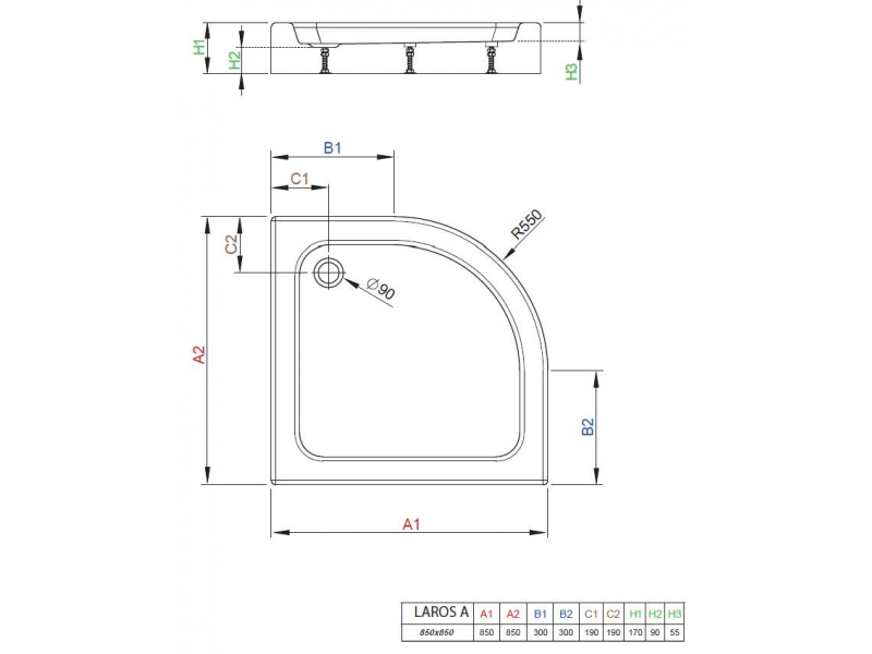 Купить Поддон для душа Radaway Laros A850, 85 х 85 см, четверть круга, SLA8585-01