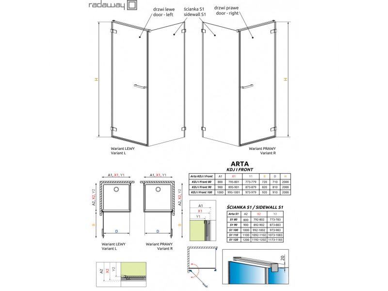 Купить Душевой уголок Radaway Arta KDJ I 120 x 90 см, левая дверь, стекло прозрачное